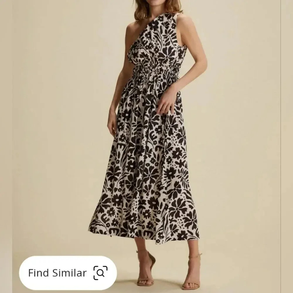 Faithfull The Brand Lucila Midi Dress Sidra Floral Print Ecru - Size XL